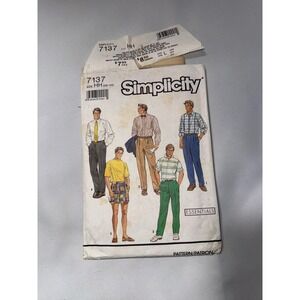 Simplicity 7137 Mens Pants Shorts Sewing Pattern Size HH 28-34 Essentials Uncut‎